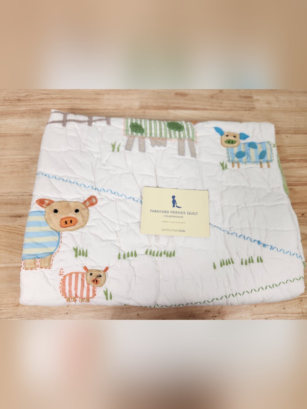 Pottery Barn Kids Farmyard Friends Crib/ Toddler Quilt 50x36 NOS Animals *Flaw*